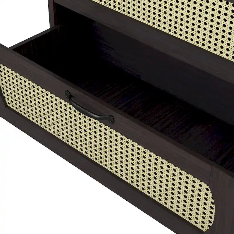 DH BASIC Tropical Espresso Faux Rattan Webbed 4-Drawer Mini Chest by Denhour