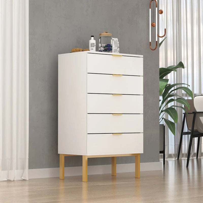 5 Drawer Dresser Chest End Table Storage Cabinet 23.6 W White/Back