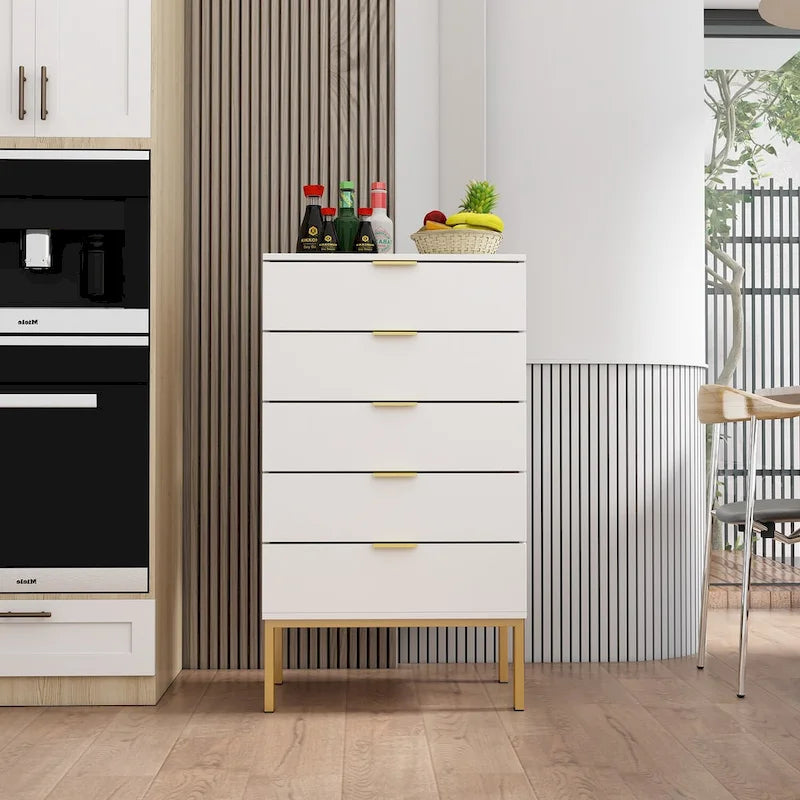 5 Drawer Dresser Chest End Table Storage Cabinet 23.6 W White/Back