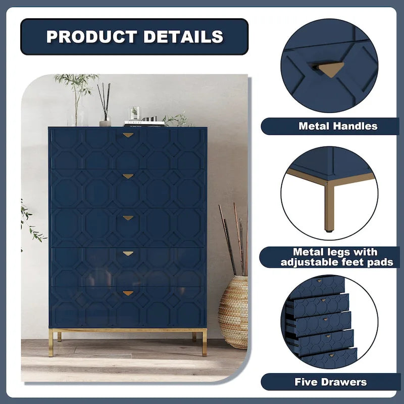 Clihome Wooden 5-Drawer Storage Chest