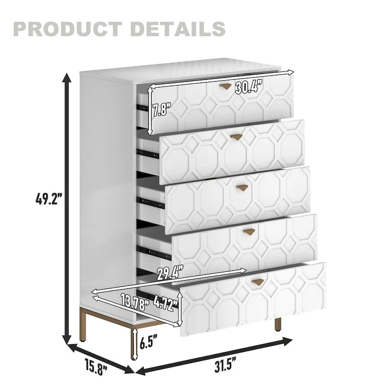 Clihome Wooden 5-Drawer Storage Chest