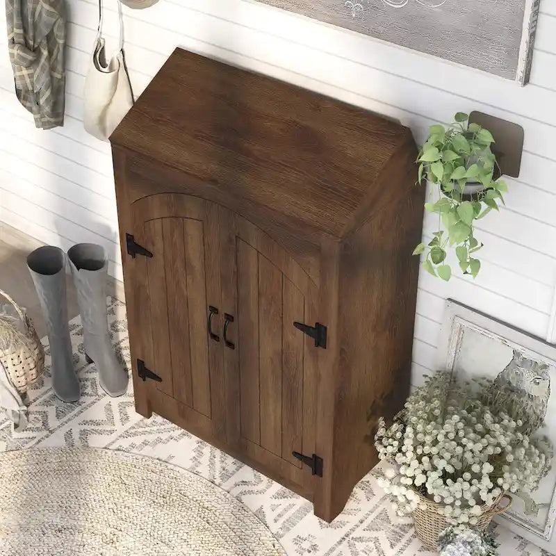 DH BASIC Jody Farmhouse Adjustable 4-Shelf Double-Door Shoe Cabinet with Lift-top Storage by Denhour