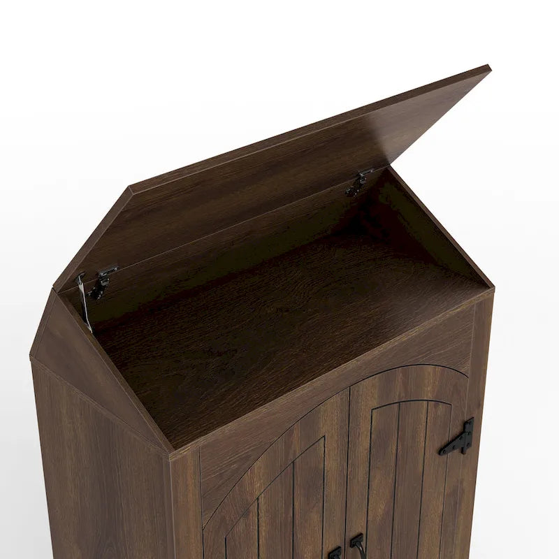 DH BASIC Jody Farmhouse Adjustable 4-Shelf Double-Door Shoe Cabinet with Lift-top Storage by Denhour
