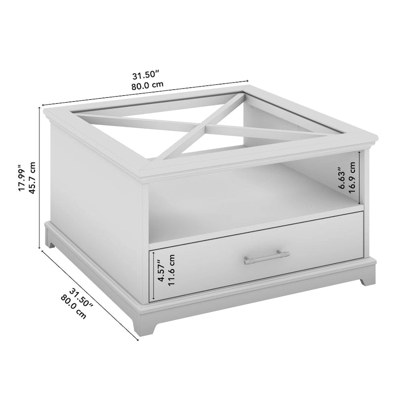 Lennox Farmhouse Glass Coffee Table with Storage by Bush Furniture