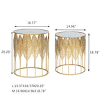 Adeco Gold Leaves End Tables Accent Coffee Nightstands Set of 2