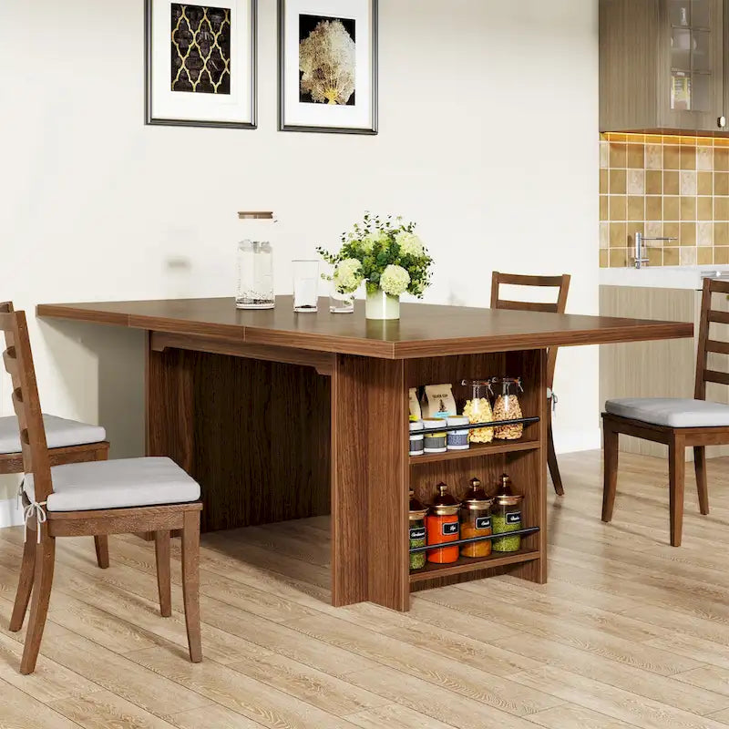 Farmhouse Dining Table for 6, 63-Inch Rectangular Wooden Kitchen Table with Storage