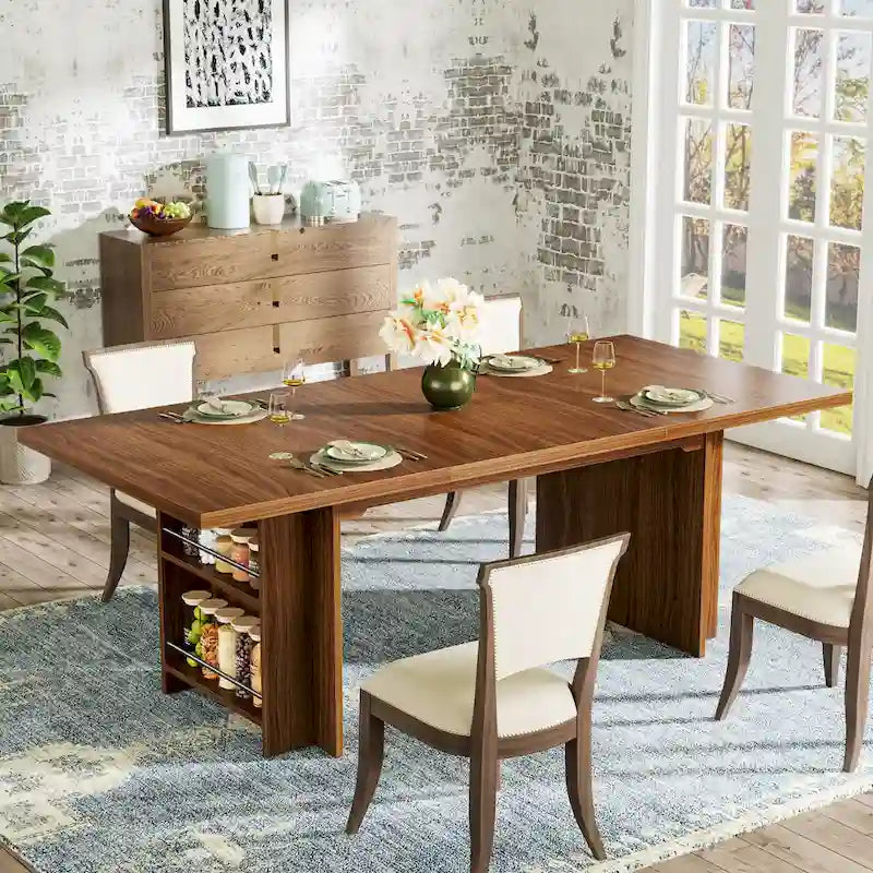 Farmhouse Dining Table for 6, 63-Inch Rectangular Wooden Kitchen Table with Storage