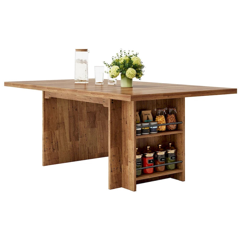 Farmhouse Dining Table for 6, 63-Inch Rectangular Wooden Kitchen Table with Storage
