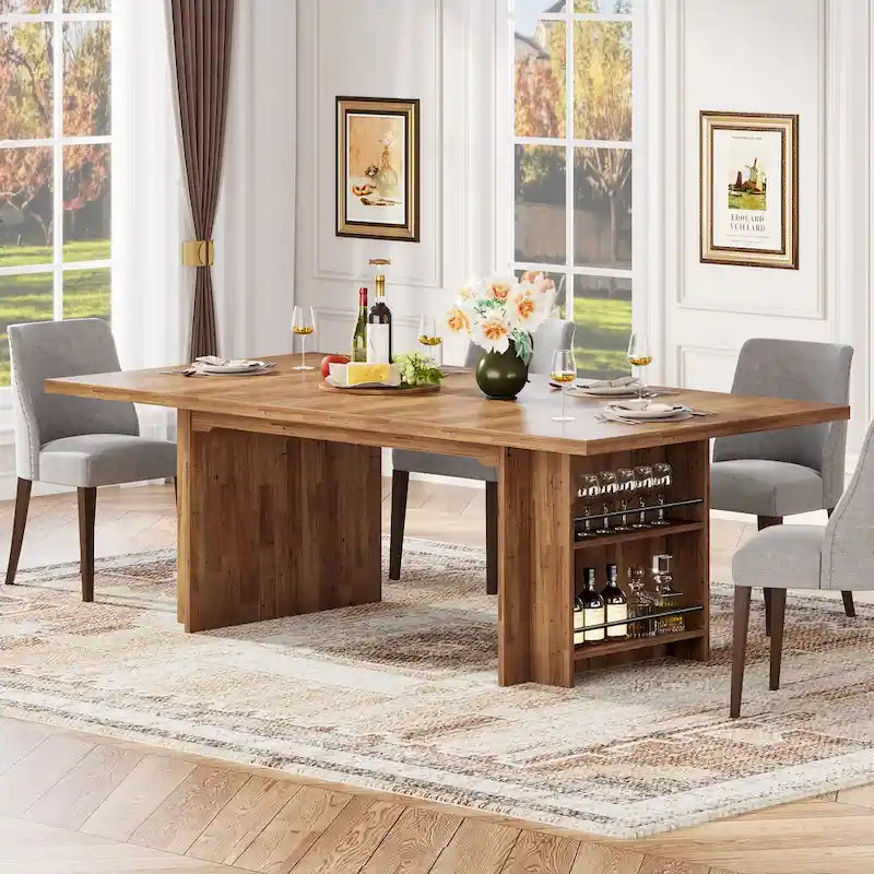 Farmhouse Dining Table for 6, 63-Inch Rectangular Wooden Kitchen Table with Storage