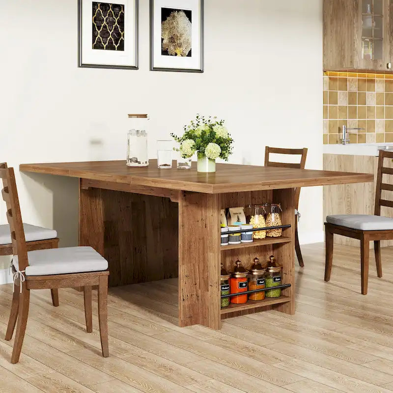 Farmhouse Dining Table for 6, 63-Inch Rectangular Wooden Kitchen Table with Storage