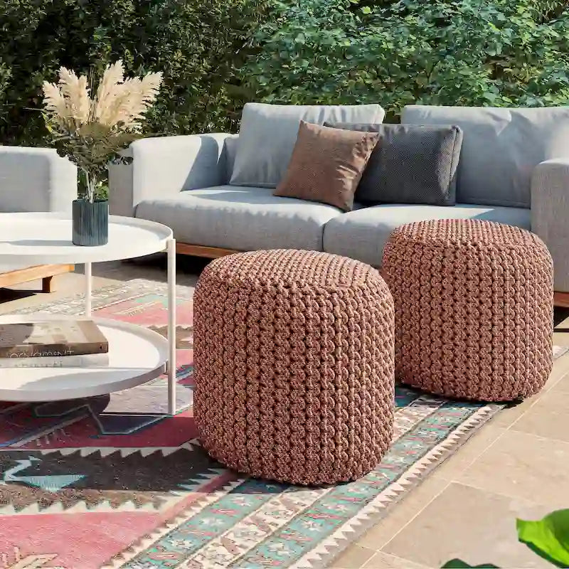 WYNDENHALL Allish Round Knitted Pouf in Orange Recycled PET Polyester
