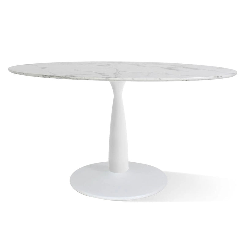 Oval White Faux Marble Topped Pedestal Dining Table