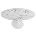 Oval White Faux Marble Topped Pedestal Dining Table
