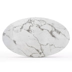 Oval White Faux Marble Topped Pedestal Dining Table