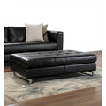 HomeRoots 63 Black Tufted Faux Leather and Silver Ottoman