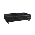 HomeRoots 63 Black Tufted Faux Leather and Silver Ottoman
