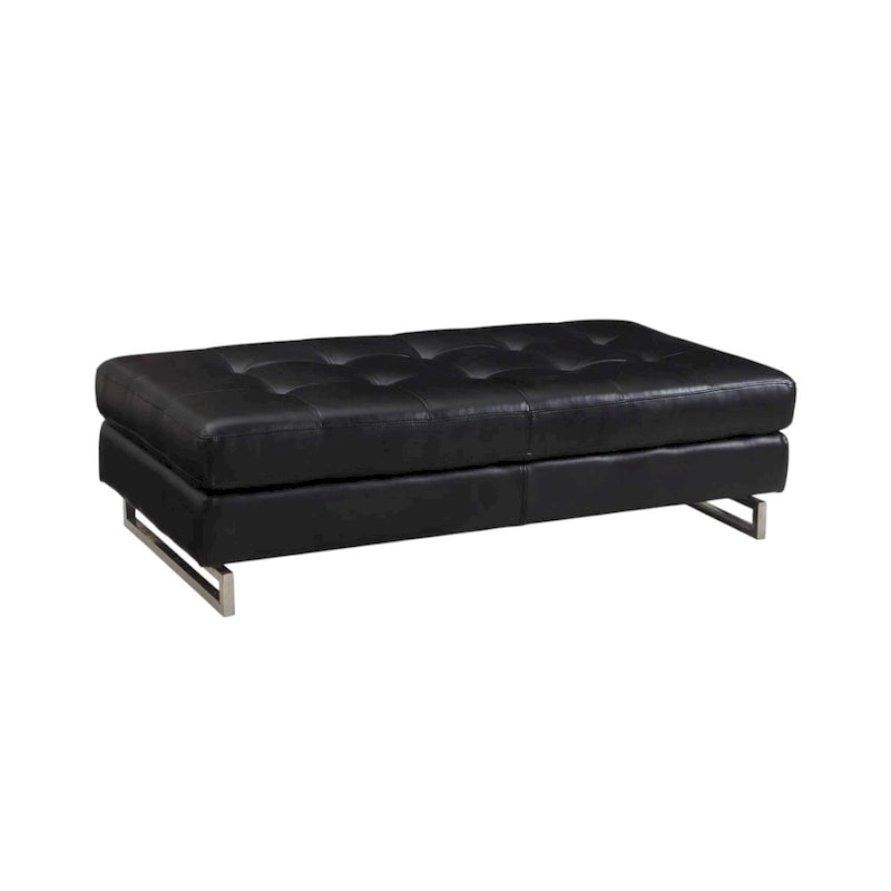 HomeRoots 63 Black Tufted Faux Leather and Silver Ottoman