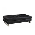HomeRoots 63 Black Tufted Faux Leather and Silver Ottoman