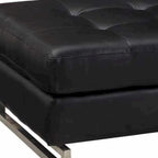 HomeRoots 63 Black Tufted Faux Leather and Silver Ottoman