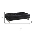 HomeRoots 63 Black Tufted Faux Leather and Silver Ottoman