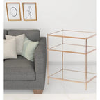 27 Gold Glass And Iron Square Mirrored End Table With Shelf - 22x18x26.75