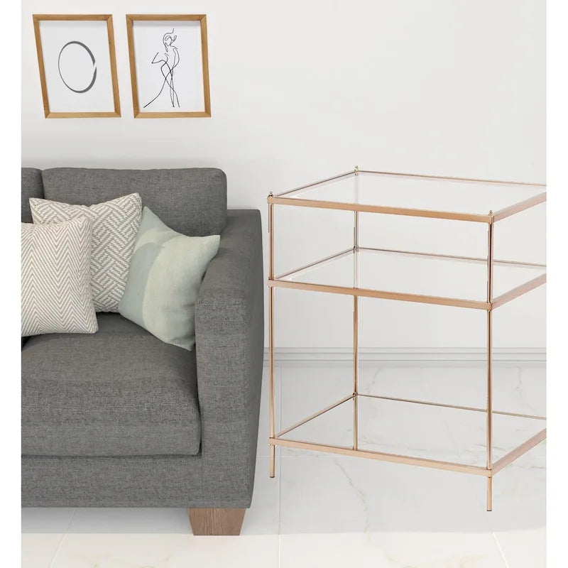 27 Gold Glass And Iron Square Mirrored End Table With Shelf - 22x18x26.75