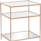 27 Gold Glass And Iron Square Mirrored End Table With Shelf - 22x18x26.75