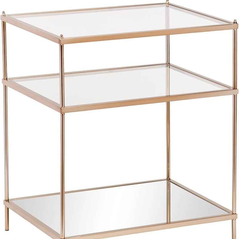 27 Gold Glass And Iron Square Mirrored End Table With Shelf - 22x18x26.75
