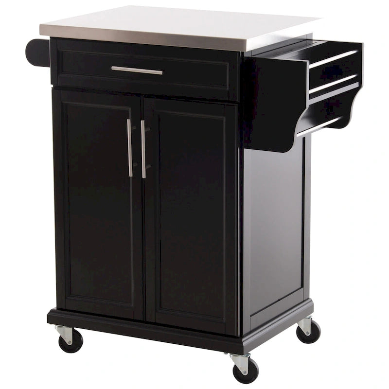HOMCOM Rolling Kitchen Island Utility Storage Cart With Drawer, Spice Rack & Wheels - Black