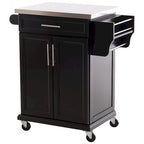 HOMCOM Rolling Kitchen Island Utility Storage Cart With Drawer, Spice Rack & Wheels - Black