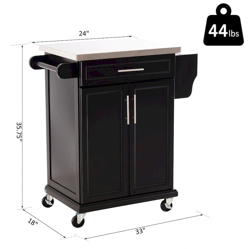 HOMCOM Rolling Kitchen Island Utility Storage Cart With Drawer, Spice Rack & Wheels - Black