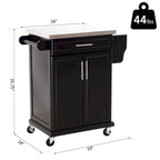 HOMCOM Rolling Kitchen Island Utility Storage Cart With Drawer, Spice Rack & Wheels - Black