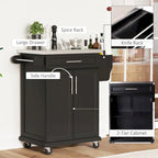 HOMCOM Rolling Kitchen Island Utility Storage Cart With Drawer, Spice Rack & Wheels - Black