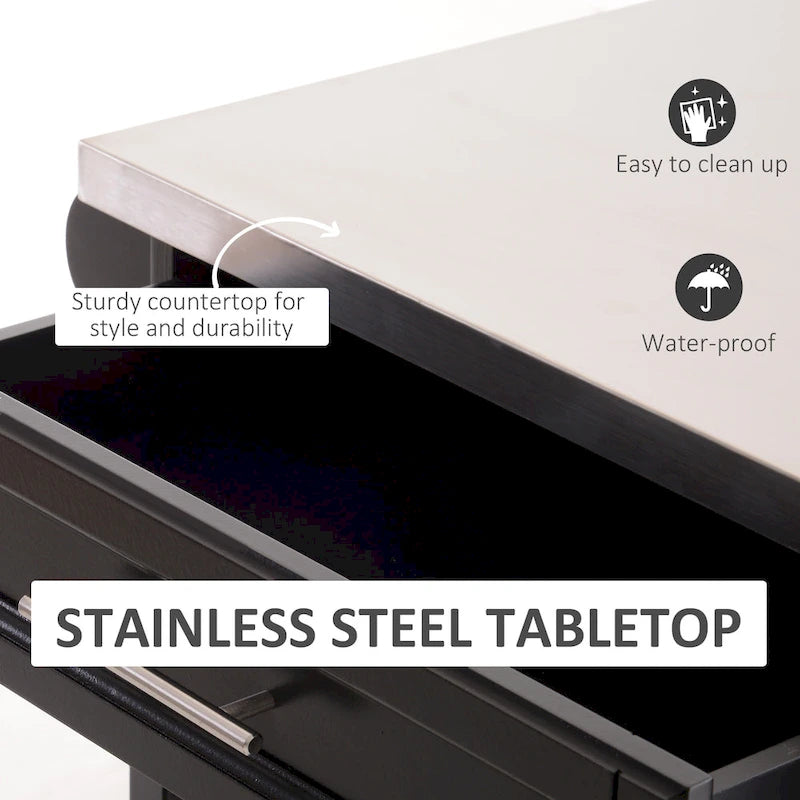 HOMCOM Rolling Kitchen Island Utility Storage Cart With Drawer, Spice Rack & Wheels - Black