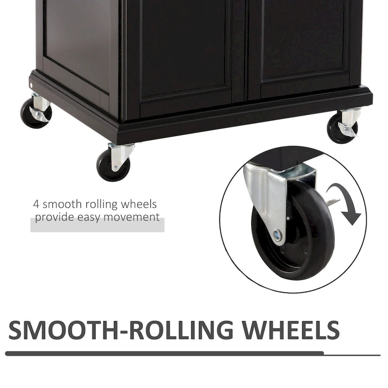 HOMCOM Rolling Kitchen Island Utility Storage Cart With Drawer, Spice Rack & Wheels - Black