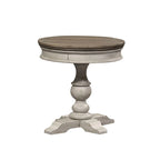 Heartland Antique White Round Pedestal Chair Side Table