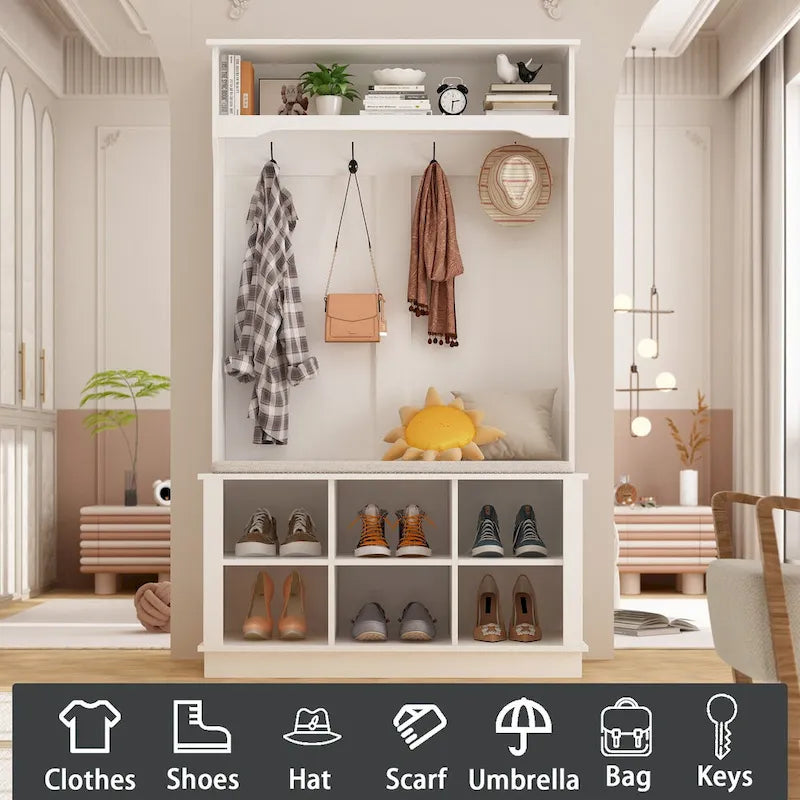 Hall Tree Storage Bench Shoe Rack Entryway Hall Tree Shoe Storage