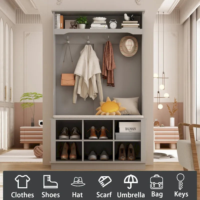 Hall Tree Storage Bench Shoe Rack Entryway Hall Tree Shoe Storage