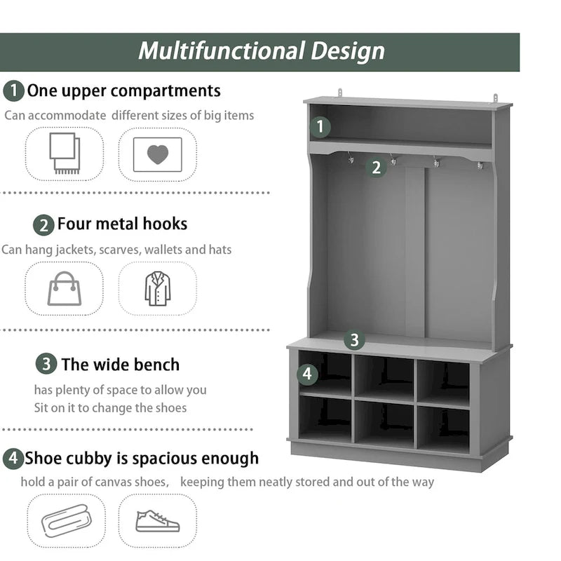 Hall Tree Storage Bench Shoe Rack Entryway Hall Tree Shoe Storage