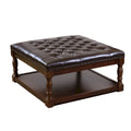 Cairona Tufted Bi-cast leather 34-Inch Shelved Ottoman Table