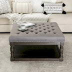 Cairona Tufted Bi-cast leather 34-Inch Shelved Ottoman Table