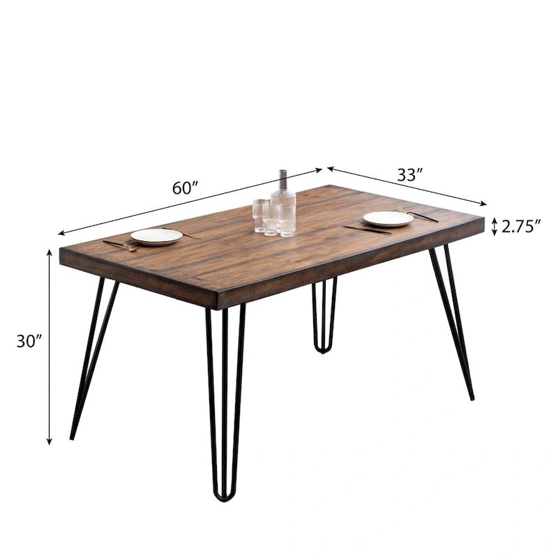 Roundhill Furniture Amisos 6-Piece Dining Set, Hairpin Dining Table with 4 Chairs and Upholstery Bench