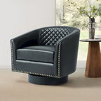 Modern Armchair Faux Leather Nailhead Trim Swivel Accent Chair