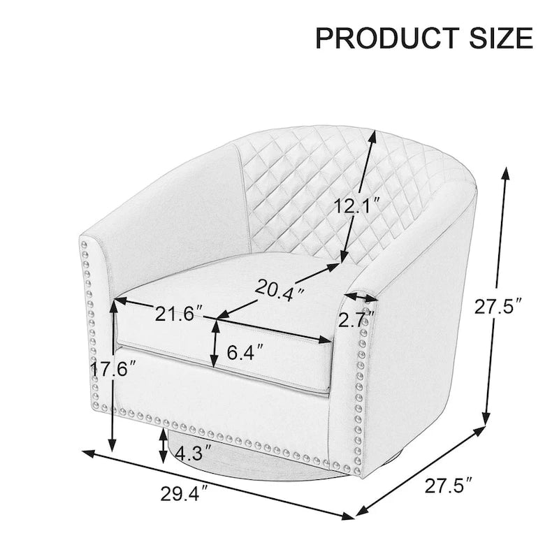 Modern Armchair Faux Leather Nailhead Trim Swivel Accent Chair