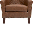 Modern Armchair Faux Leather Nailhead Trim Swivel Accent Chair