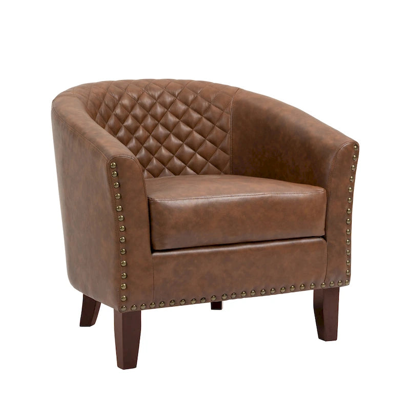 Modern Armchair Faux Leather Nailhead Trim Swivel Accent Chair
