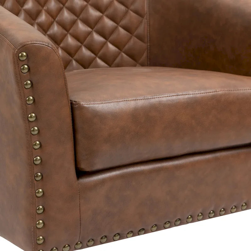 Modern Armchair Faux Leather Nailhead Trim Swivel Accent Chair