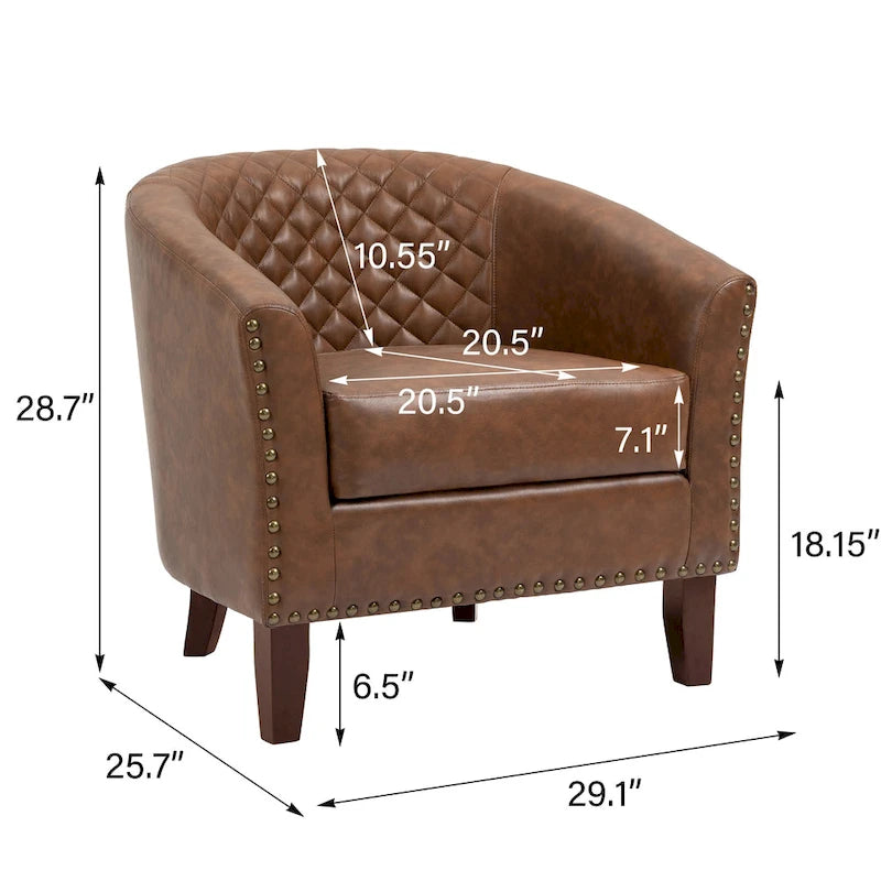 Modern Armchair Faux Leather Nailhead Trim Swivel Accent Chair