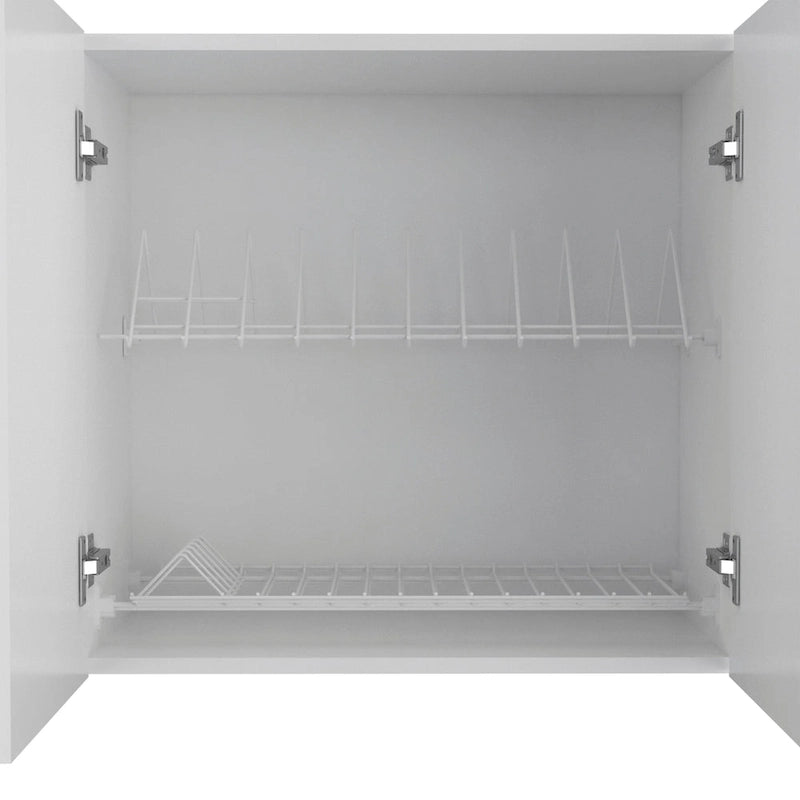 TUHOME Portofino 150 Wall Cabinet with 2 Double Doors, Dish Rack, 2 Open Shelves, and 2 Inner Shelves - N/A