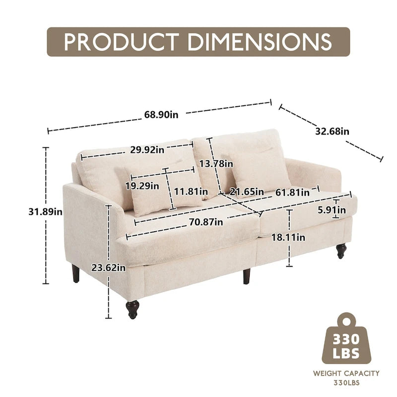 HOMEFUN Modern chenille Fabric Loveseat,2-Seat Upholstered Loveseat Sofa Modern Couch